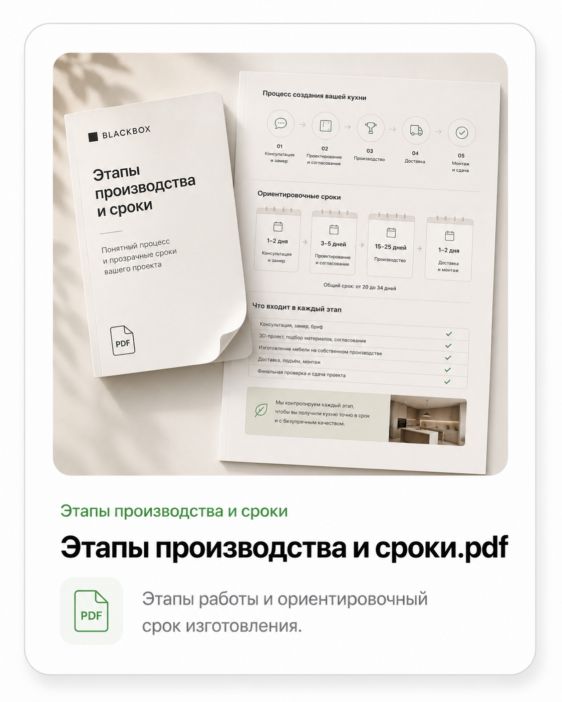 Этапы производства кухни и ориентировочные сроки